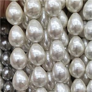Baroque Style Cream White Pearlized Shell Teardrop Beads, approx 14-18mm