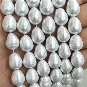 Baroque Style White Pearlized Shell Teardrop Beads, approx 12-14mm