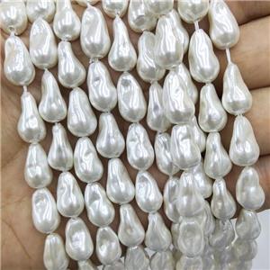 Baroque Style White Pearlized Shell Beads Teardrop, approx 8-14mm