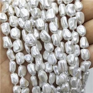 Baroque Style White Pearlized Shell Beads Freeform, approx 6-10mm