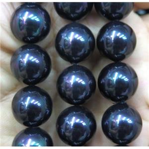 black Pearlized Shell Beads, round, approx 14mm dia
