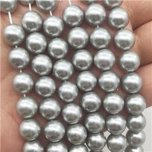 Gray Pearlized Shell Beads Smooth Round, approx 6mm dia