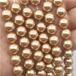 brown Pearlized Shell Beads, round, approx 14mm dia