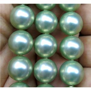 green Pearlized Shell Beads, round, approx 14mm dia