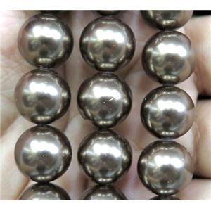 coffee Pearlized Shell Beads, round, approx 10mm dia