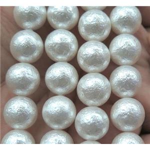 Pearlized Shell Bead, matte round, white, approx 14mm dia