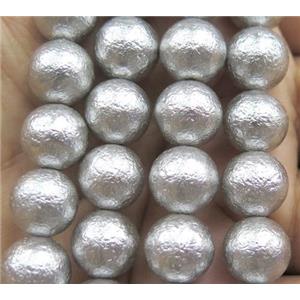 Pearlized Shell Bead, matte round, grey, approx 14mm dia