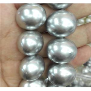 Pearlized Shell Bead, oval, grey, approx 18x21mm,22pcs per st