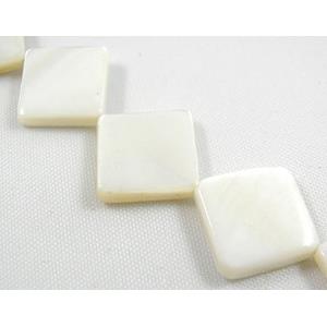 freshwater shell beads, square, corner-drilled, white, 8x8mm, 33beads per st