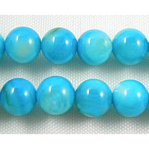 freshwater shell beads, round, dyed, aqua, 6mm dia,62bead per st