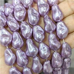 Baroque Style Pearlized Shell Beads Freeform Purple Dye, approx 15-22mm