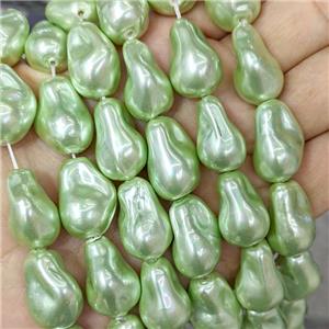Baroque Style Pearlized Shell Beads Freeform Green Dye, approx 15-22mm