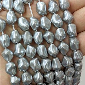 Pearlized Shell Beads Freeform Gray, approx 9-12mm
