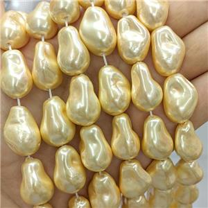Baroque Style Pearlized Shell Beads Freeform Yellow Dye, approx 15-22mm
