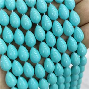 Pearlized Shell Teardrop Beads Teal Dye, approx 9-14mm
