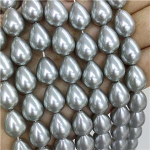 Pearlized Shell Teardrop Beads Gray Dye, approx 12-15mm