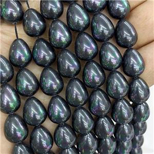 Pearlized Shell Teardrop Beads Black Dye Rainbow Electroplated, approx 12-15mm