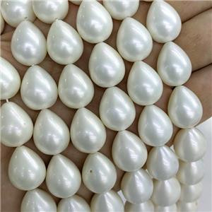 White Pearlized Shell Teardrop Beads, approx 14-18mm