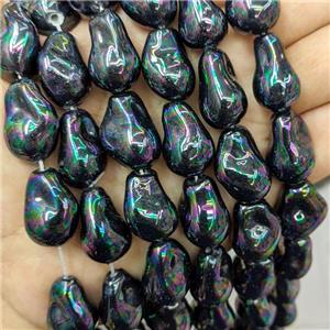 Baroque Style Pearlized Shell Beads Freeform Black Dye Rainbow Electroplated, approx 15-22mm