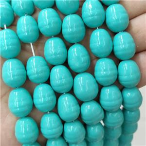 Baroque Style Pearlized Shell Barrel Beads Screw Teal Dye, approx 13-16mm