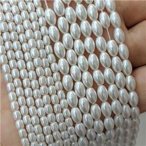 White Pearlized Shell Rice Beads, approx 3-4mm