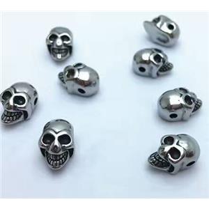 stainless steel skull bead, Antique silver, approx 10-12mm