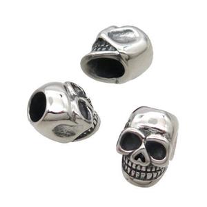 stainless steel skull beads, Antique silver, approx 10-12mm