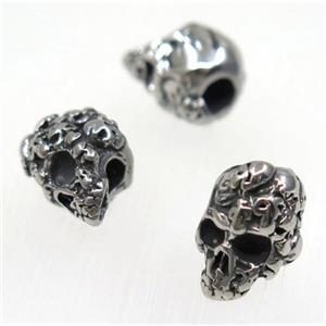 stainless steel skull beads, Antique silver, approx 12-16mm, 4mm hole