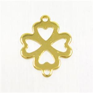 stainless steel connector, four-leaf Clover, gold plated, approx 12mm