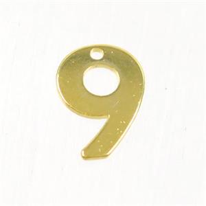 stainless steel number 9 pendant, gold plated, approx 6-11mm
