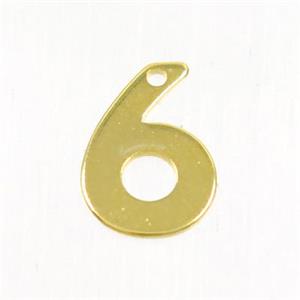 stainless steel number 6 pendant, gold plated, approx 6-11mm
