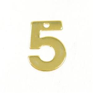 stainless steel number 5 pendant, gold plated, approx 6-11mm