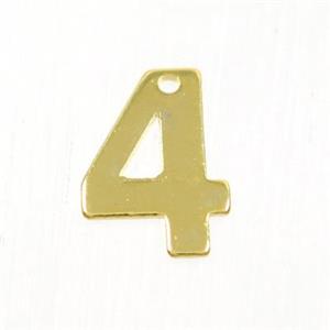 stainless steel number 4 pendant, gold plated, approx 6-11mm
