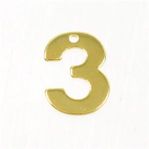 stainless steel number 3 pendant, gold plated, approx 6-11mm
