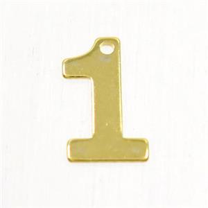 stainless steel number 1 pendant, gold plated, approx 6-11mm
