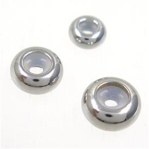 stainless steel beads, rondelle, platinum plated, approx 10mm dia