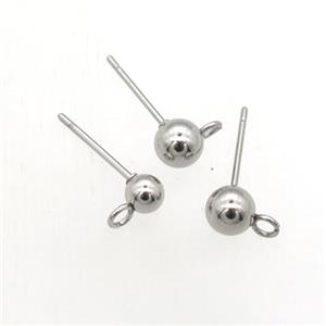 stainless steel stud earring with ball, approx 4mm dia