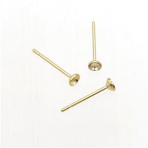 stainless steel studs earring with pad, gold plated, approx 3mm dia