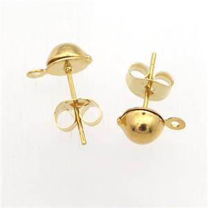 stainless steel studs earring, gold plated, approx 5mm dia