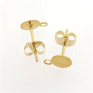 stainless steel studs earring with pad, gold plated, approx 6mm dia