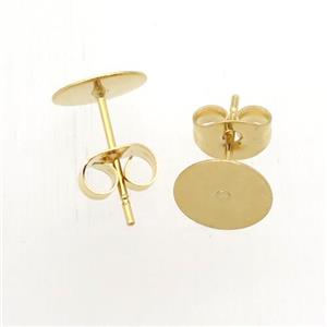 stainless steel studs earring with pad, gold plated, approx 8mm dia