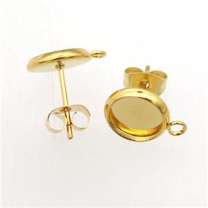 stainless steel studs earring with pad, gold plated, approx 10mm dia