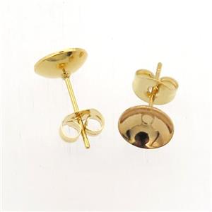 stainless steel studs earring with pad, gold plated, approx 8mm dia