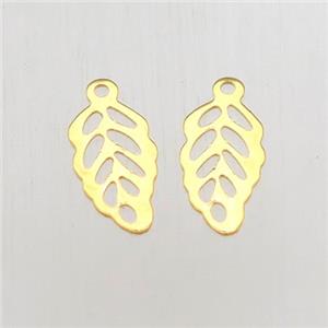 stainless steel leaf pendant, tag, gold plated, approx 6-10mm