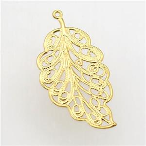 stainless steel leaf pendant, gold plated, approx 17-33mm