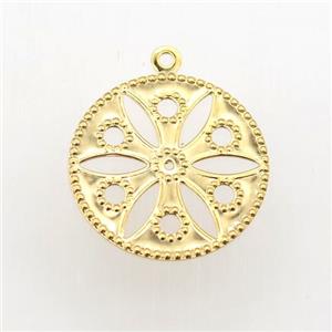 stainless steel pendant, gold plated, approx 19mm dia