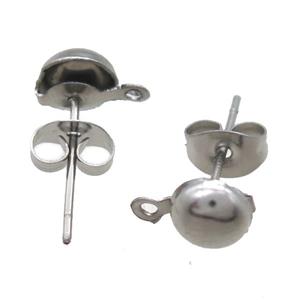 stainless steel Stud Earrings, platinum plated, approx 6mm dia