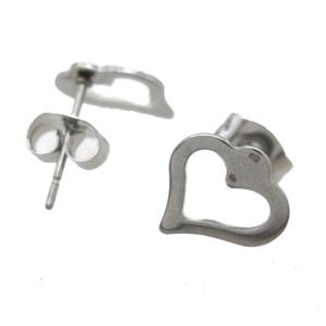 stainless steel Stud Earrings, heart, platinum plated, approx 10mm