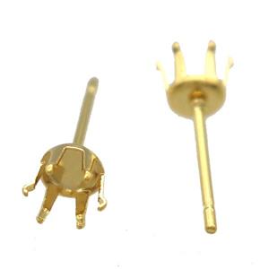 stainless steel Stud Earrings, gold plated, approx 5mm