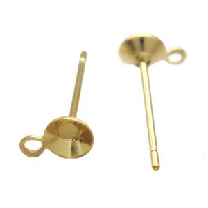 stainless steel Stud Earrings with pad, gold plated, approx 4mm
